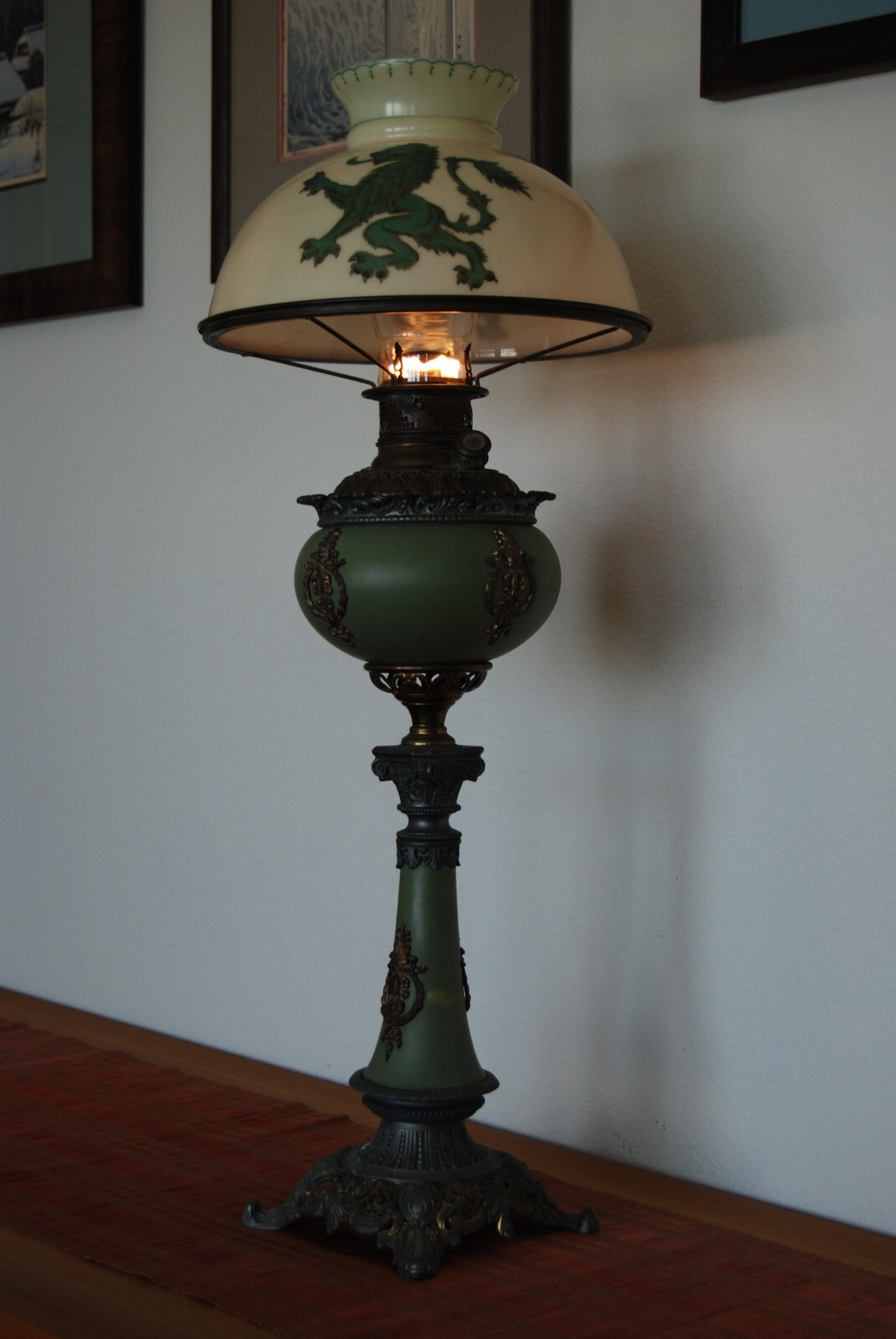 ANTIQUE ART NOUVEAU GWTW VICTORIAN LION PAIRPOINT HANDEL BANQUET KEROSENE LAMP