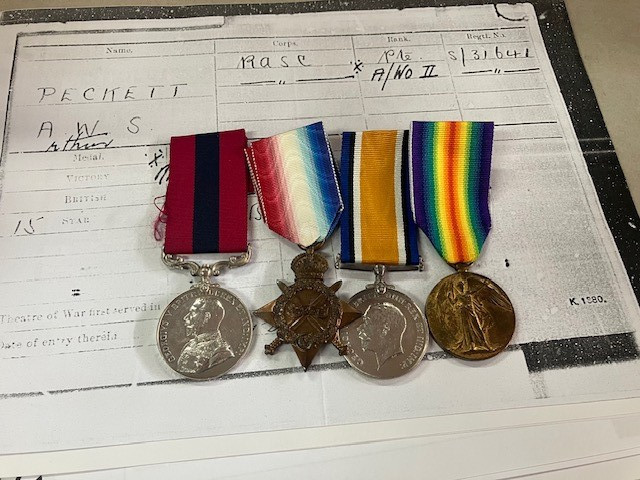 WW1 Great War Group of 4 DCM 14/15 Star BWM Victory ASC S/31641 Peckett British WW1 Great War Group of 4 DCM 14/15 Star BWM Victory ASC S/31641 Peckett British