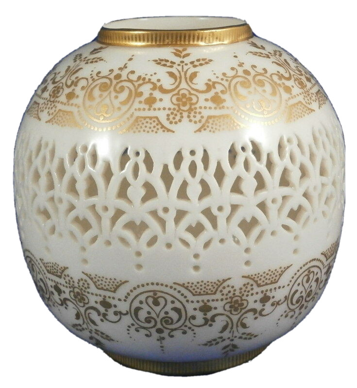 Antique 20thC Signed Worcester Porcelain George Owen Reticulated Vase Porzellan