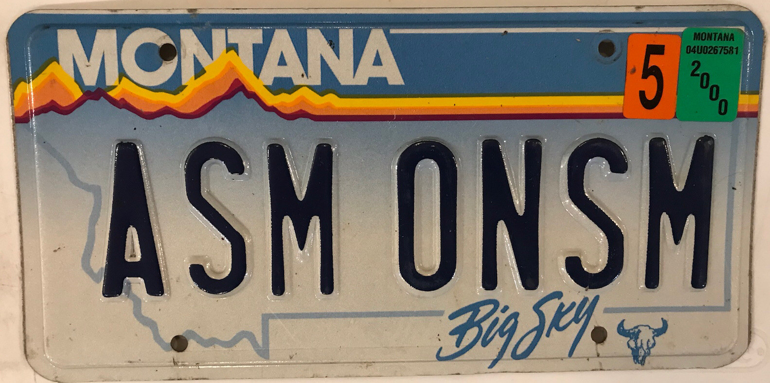 Vanity ASM ON SM SMOKE license plate Andrew Aaron Adam Great Awesome Marijuana