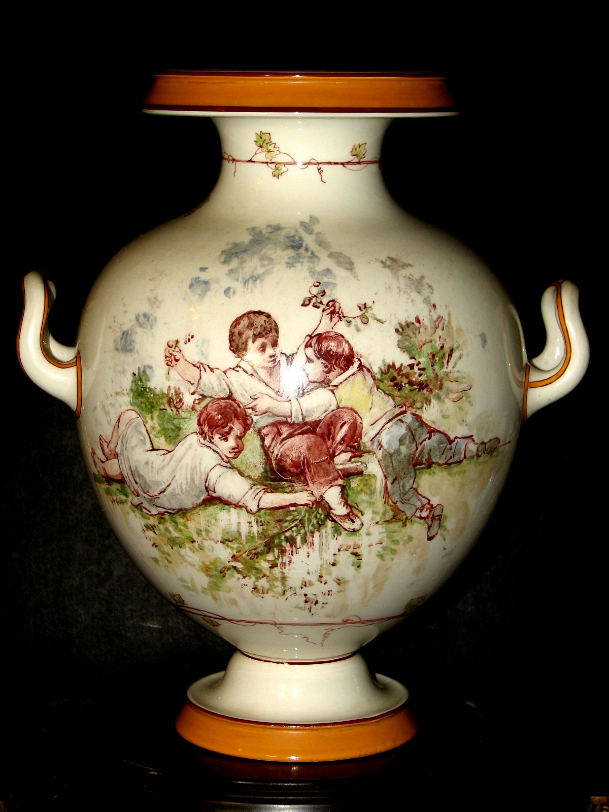 WEDGWOOD XRARE 19c. EMILE AUBERT LESSORE FIGURES PAINTED LARGE HANDLES VASE WEDGWOOD XRARE 19c. EMILE AUBERT LESSORE FIGURES PAINTED LARGE HANDLES VASE