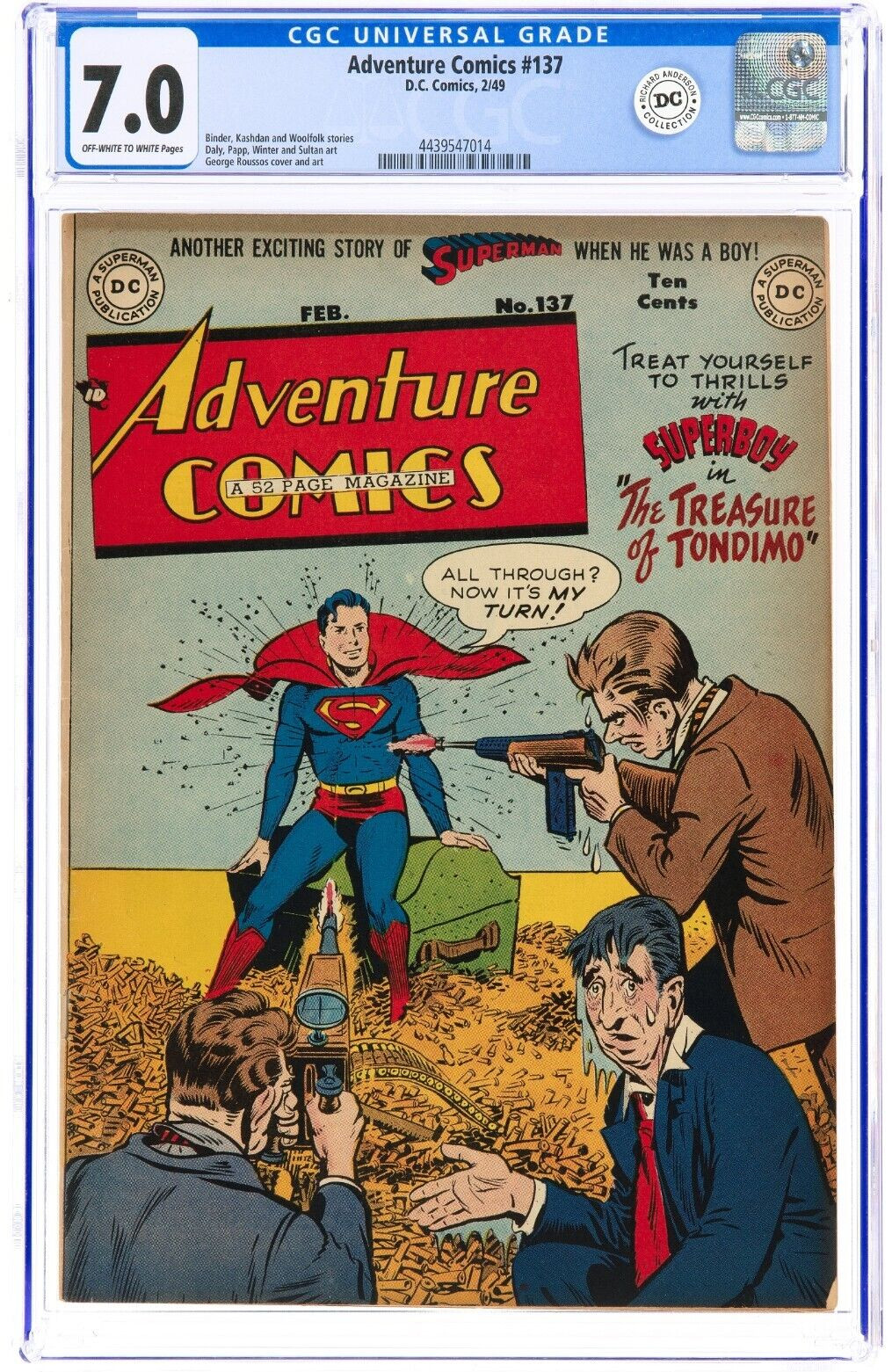 Adventure Comics #137 CGC 7.0 FN/VFN 1949 SuperBoy Green Arrow Golden Age Scarce Adventure Comics #137 CGC 7.0 FN/VFN 1949 SuperBoy Green Arrow Golden Age Scarce