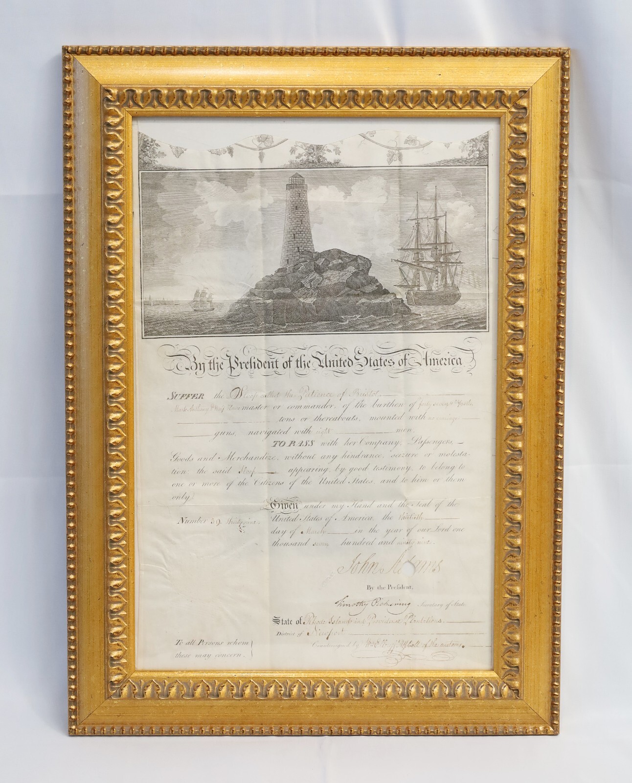 Ship's Passport Signed by President John Adams , Sec. of State Timothy Pickering Ship's Passport Signed by President John Adams , Sec. of State Timothy Pickering