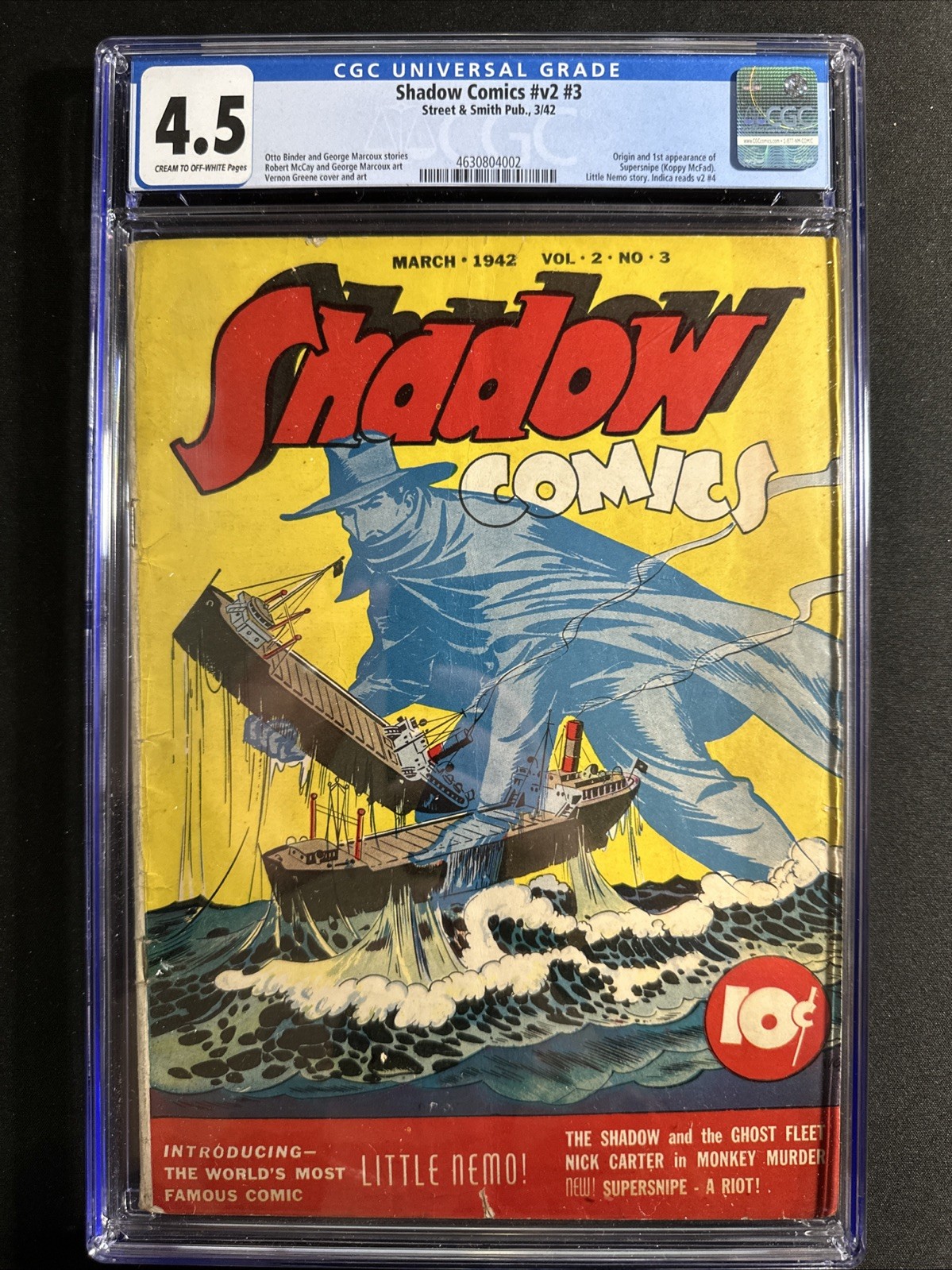 Shadow Comics Vol. 2 #3 CGC 4.5 1942 1st App Supersnipe Golden Age *S12 Shadow Comics Vol. 2 #3 CGC 4.5 1942 1st App Supersnipe Golden Age *S12