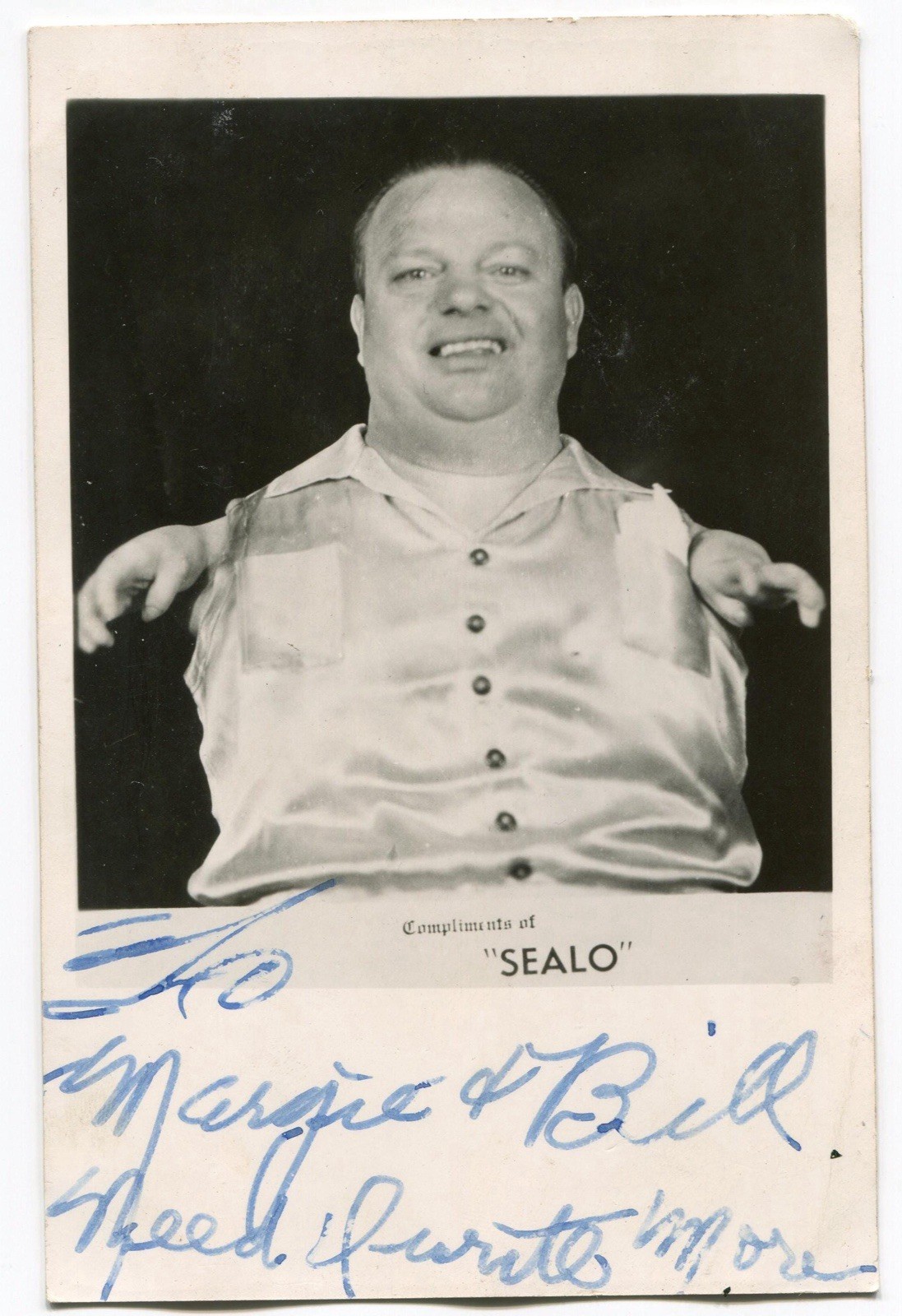Sealo, The Seal Boy, signed vintage rppc photo, circus sideshow performer