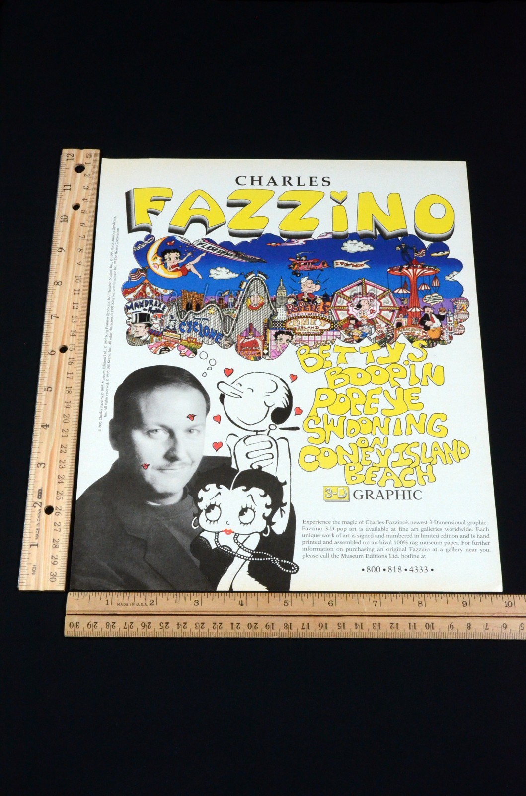 1995 Charles Fazzino Betty Boop Popeye Coney Island Magazine Page Print Ad 90s 1995 Charles Fazzino Betty Boop Popeye Coney Island Magazine Page Print Ad 90s