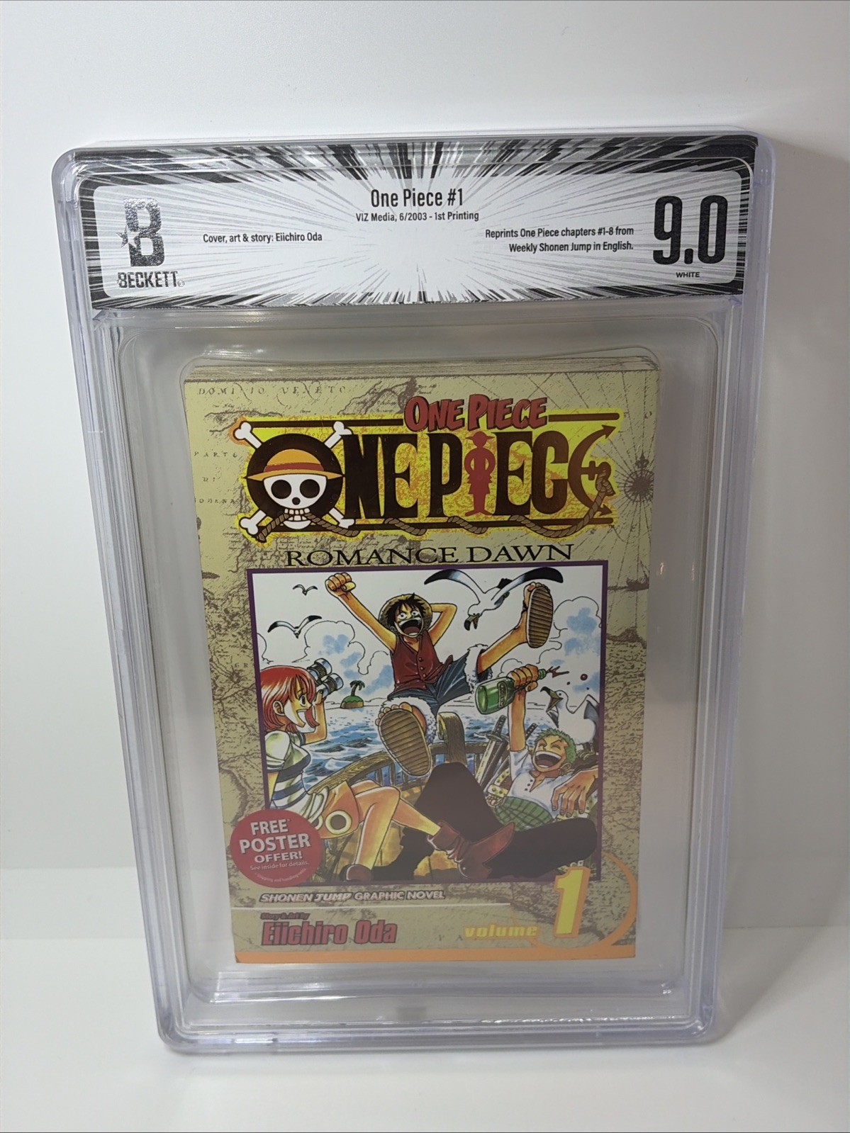 One Piece Volume 1 BGS 9.0 English First Print Edition Gold Foil 2003 Sticker One Piece Volume 1 BGS 9.0 English First Print Edition Gold Foil 2003 Sticker