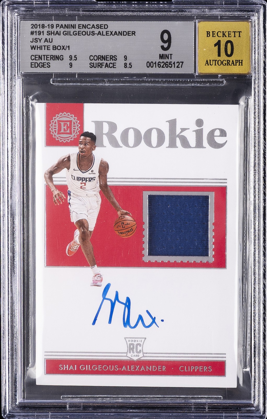 2018-19 PANINI ENCASED AUTO WHITE BOX SHAI GILGEOUS-ALEXANDER BGS 9 2018-19 PANINI ENCASED AUTO WHITE BOX SHAI GILGEOUS-ALEXANDER BGS 9