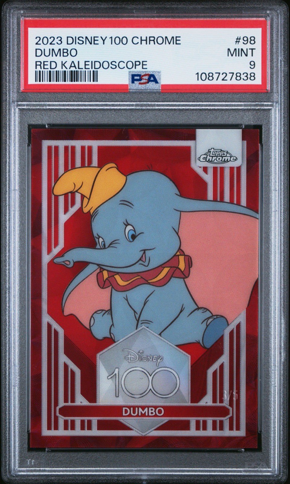2023 Topps Chrome Disney 100 Dumbo Red Kaleidoscope Refractor #/5 PSA 9