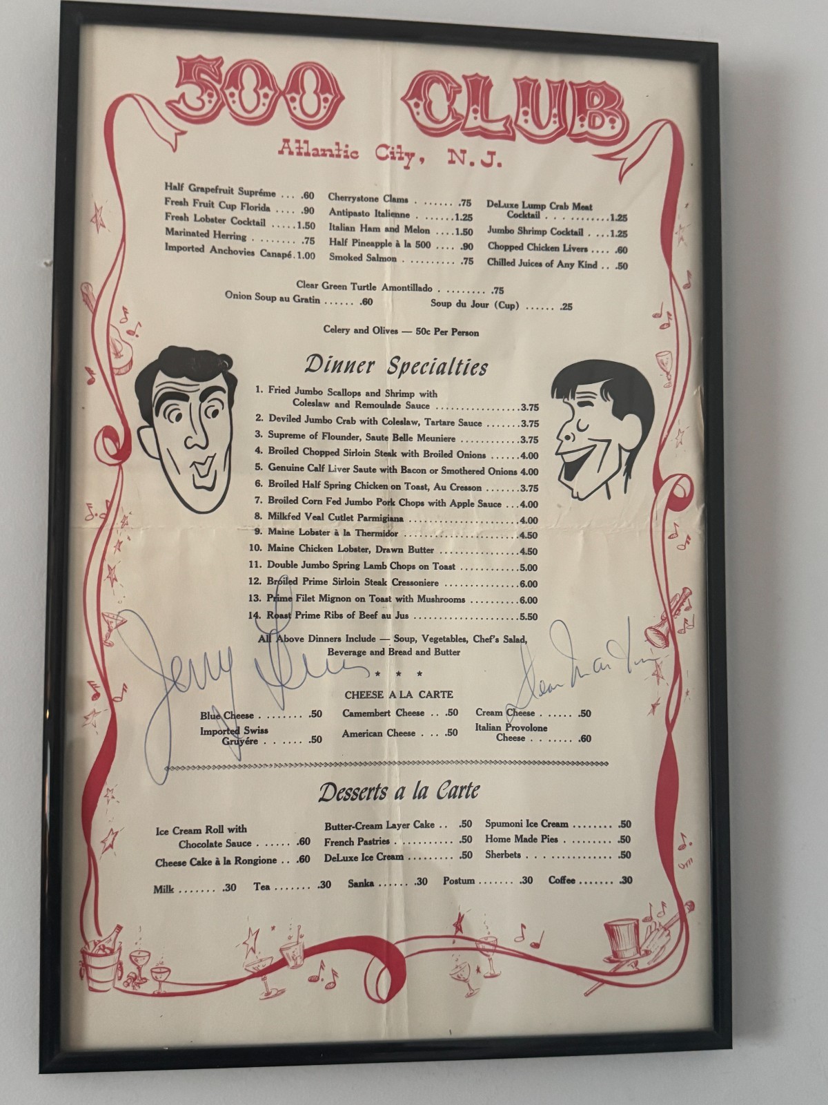 Signatures menu 500 club jerry lewis and dean martin authenic Signatures menu 500 club jerry lewis and dean martin authenic