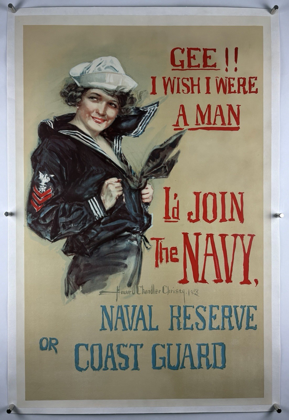GEE I WISH I WERE A MAN I'D JOIN NAVY On Linen War Bond Poster WW1 COAST GUARD GEE I WISH I WERE A MAN I'D JOIN NAVY On Linen War Bond Poster WW1 COAST GUARD