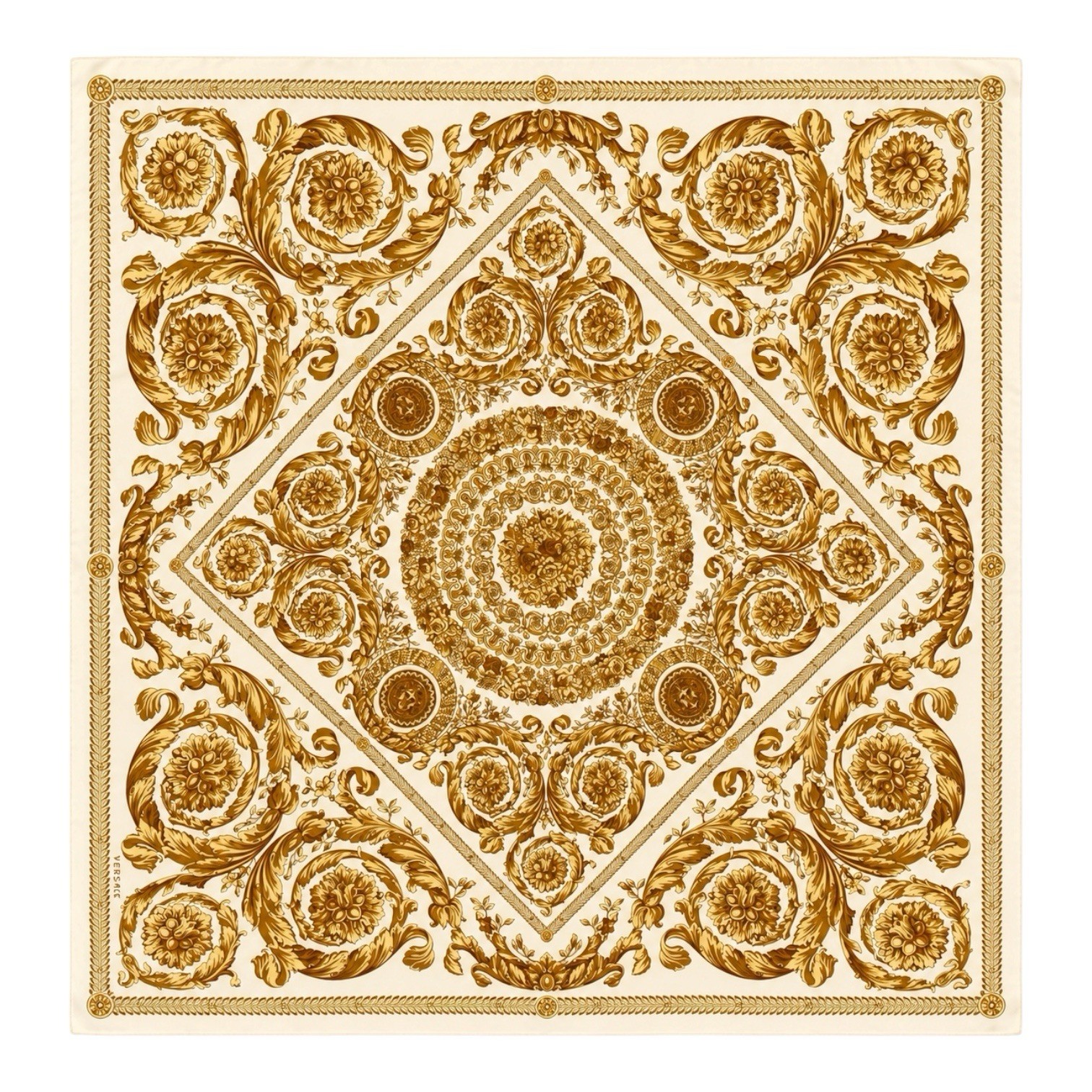 RARE VERSACE Gold Barocco Wool Silk Square Scarf Shawl Made In Italy