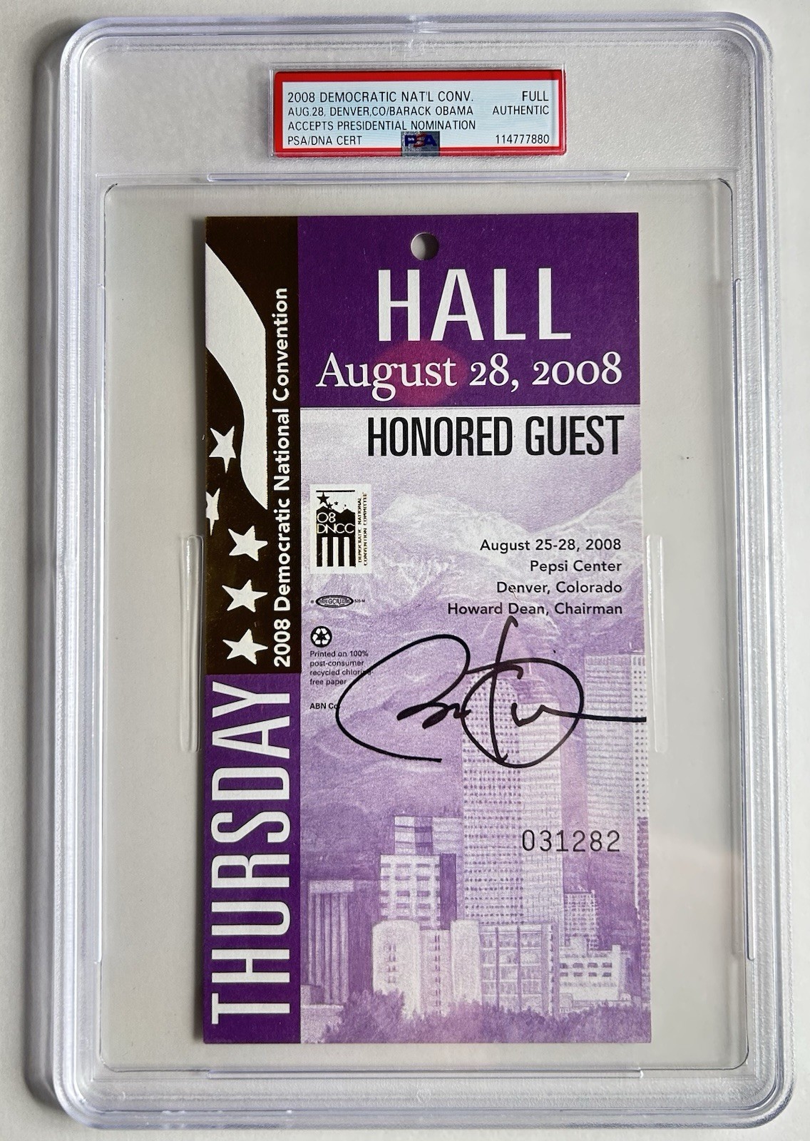 Barack Obama Signed 2008 Democratic National Convention Ticket DNC PSA/DNA