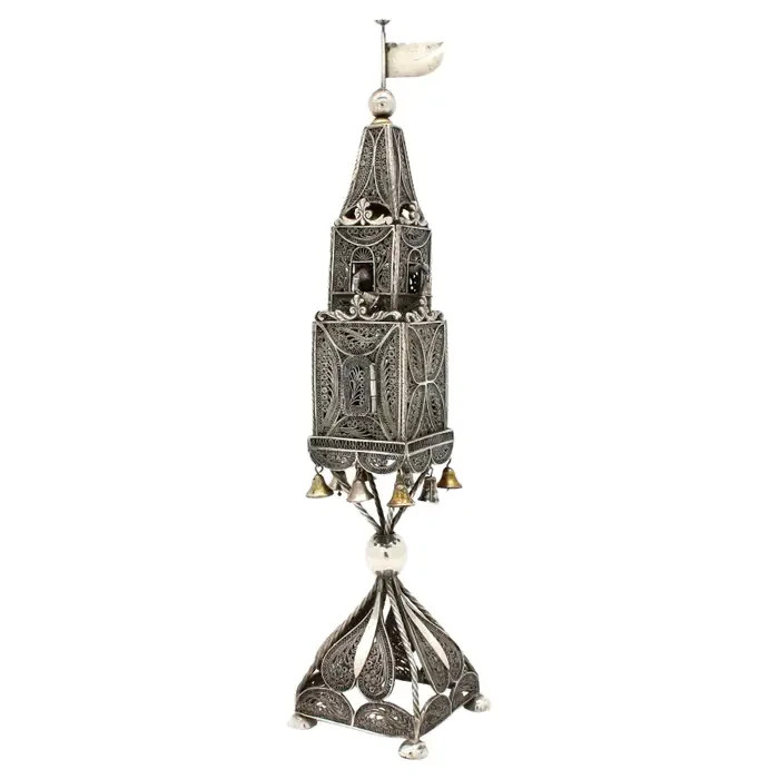 Large European Filigree Silver Spice Tower, Mid-19th Century Large European Filigree Silver Spice Tower, Mid-19th Century