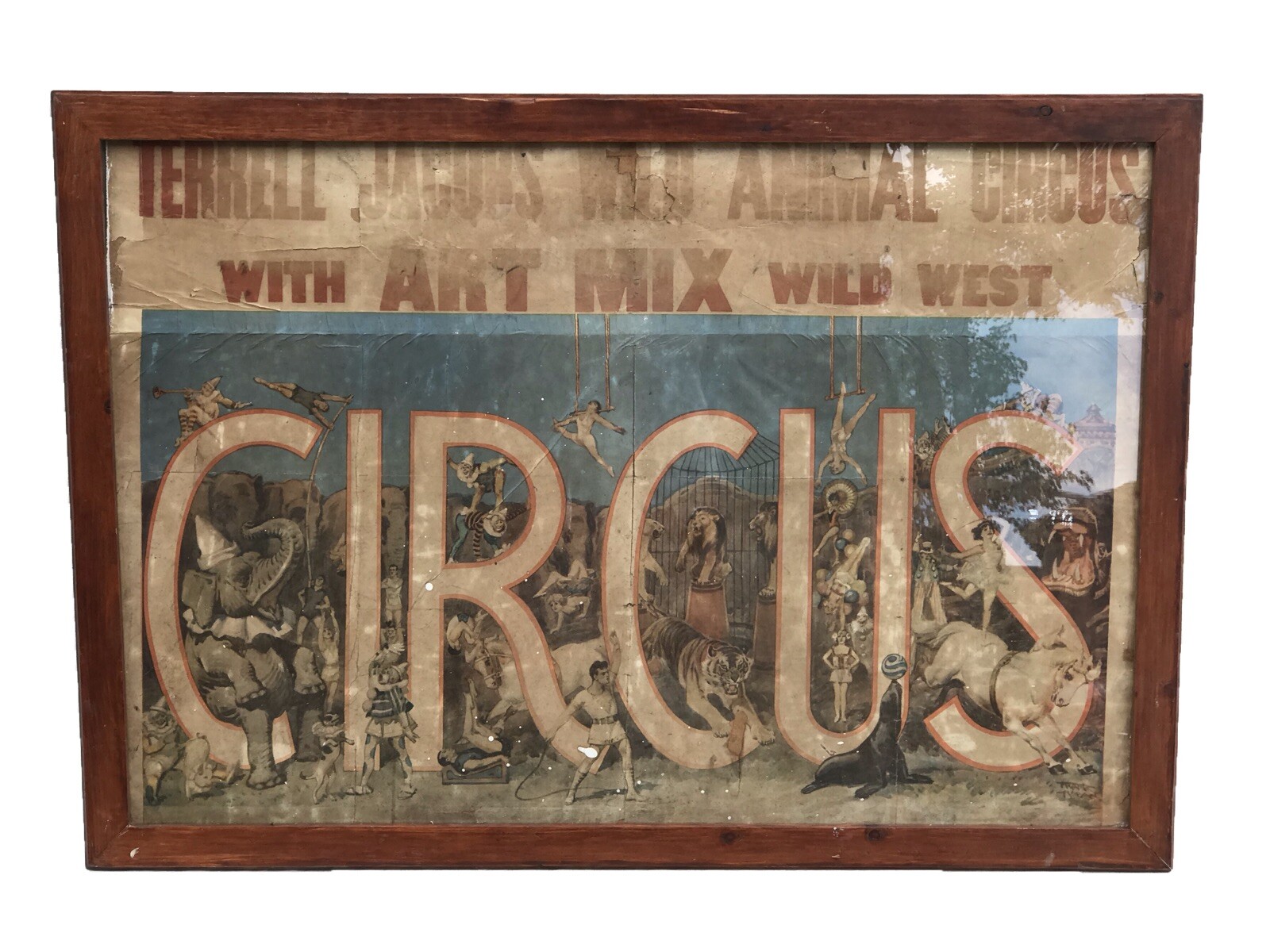 TERRELL JACOBS WILD ANIMAL CIRCUS ANTIQUE COLORED ADVERTISING POSTER TERRELL JACOBS WILD ANIMAL CIRCUS ANTIQUE COLORED ADVERTISING POSTER
