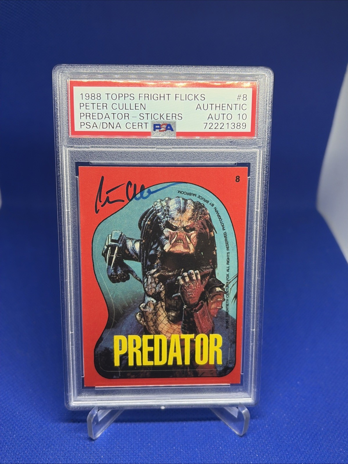 1988 Topps Fright Flicks PREDATOR Sticker Peter Cullen Signed PSA/DNA Auto 10