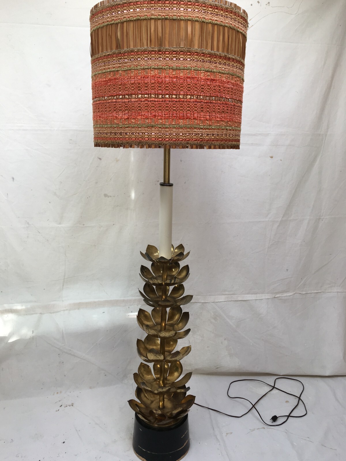 1960's HuGe MoDeRn MoD FeLDMaN USA GiaNt BRaSS LoTuS FLooR LaMP+MaRia KiPP SHaDe 1960's HuGe MoDeRn MoD FeLDMaN USA GiaNt BRaSS LoTuS FLooR LaMP+MaRia KiPP SHaDe