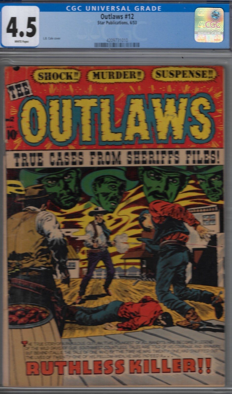 OUTLAWS #12- CGC 4.5 - LB COLE CVR ART- 1953 WESTERN -STAR PUBL.