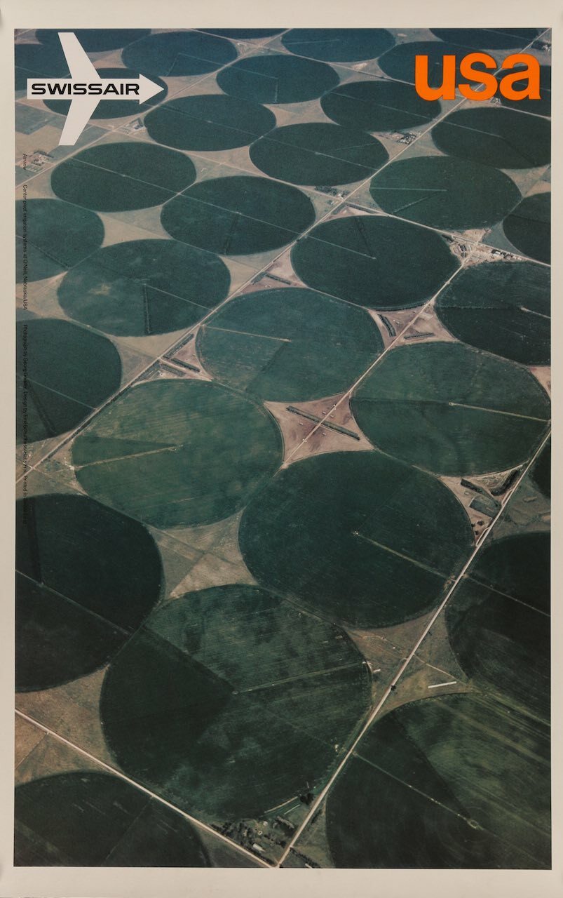 SWISSAIR AIRVIEW USA Vintage 1971 poster AIRLINES GERSTER 25x40 NM LINEN