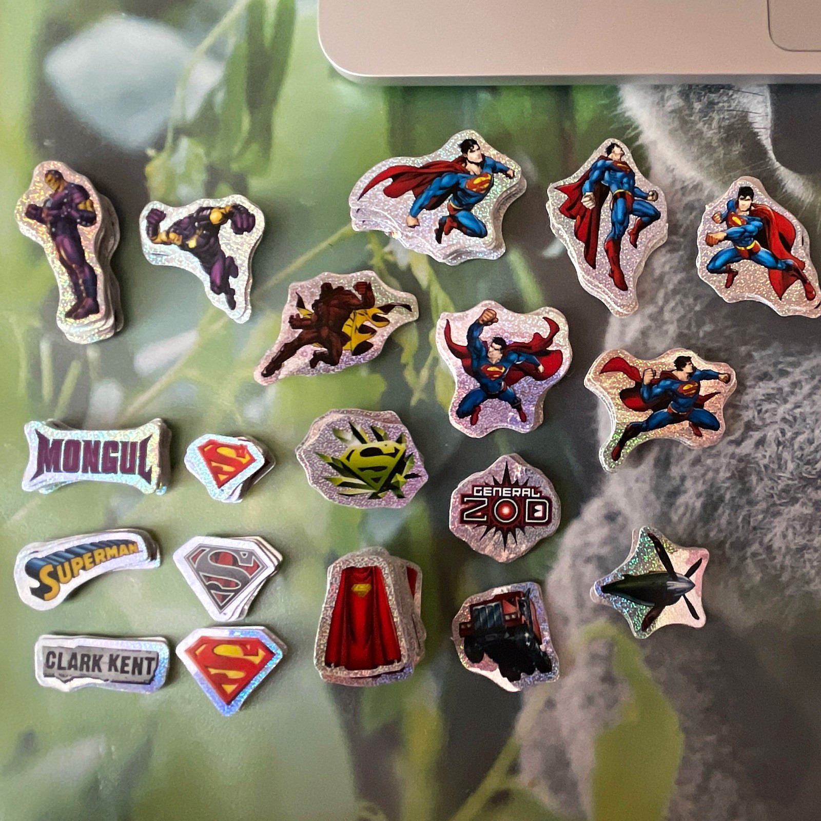 Vintage 90s Superman Vending Machine Sticker Confetti Glitter Prism