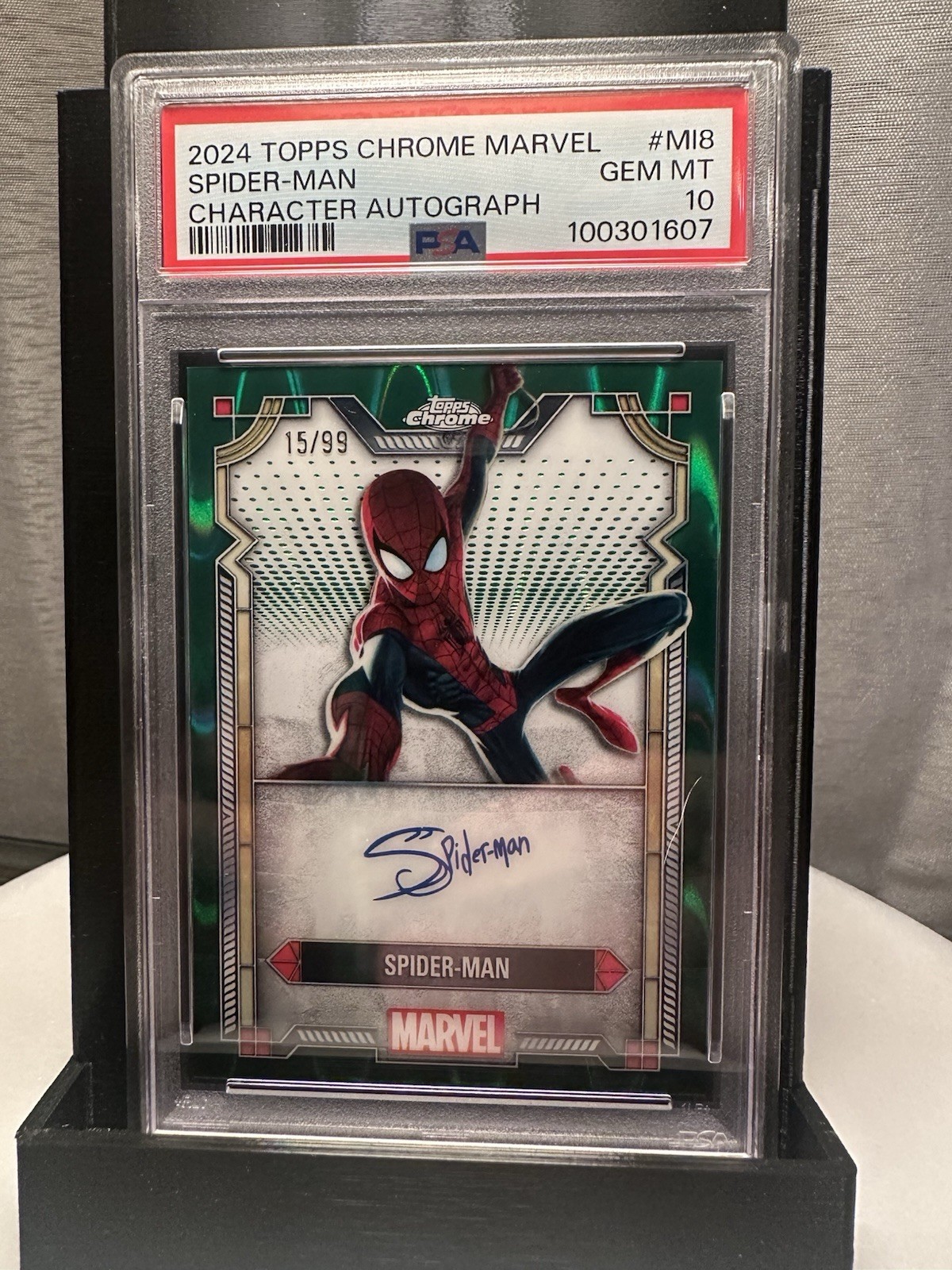 2024 Topps Chrome Marvel Spider-Man Character Auto /99 Green Gamma Ray PSA 10 2024 Topps Chrome Marvel Spider-Man Character Auto /99 Green Gamma Ray PSA 10