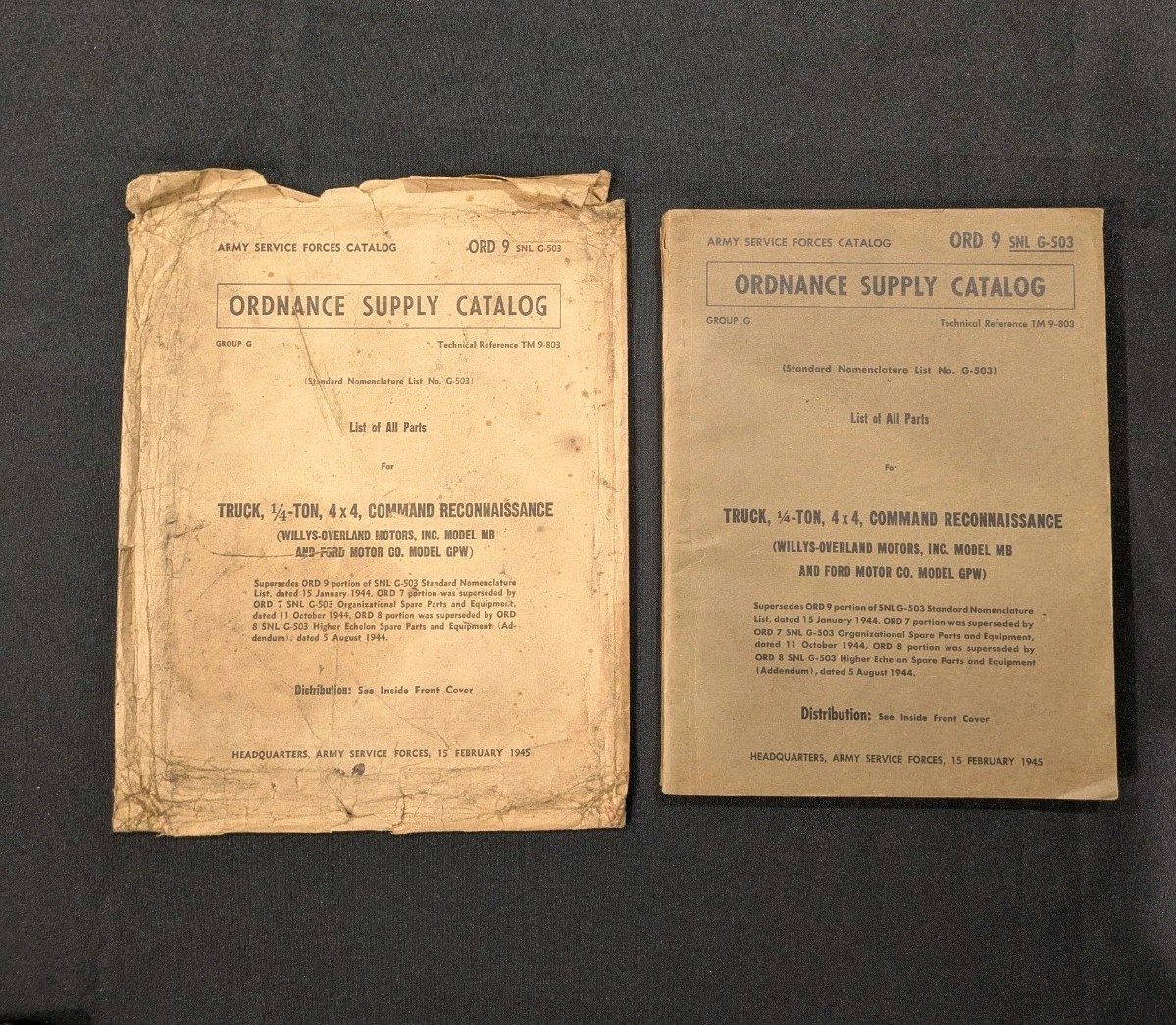 Jeep Army Ordnance Supply Catalog Feb 1945 4x4 WWll Willy's Overland w/Envelope