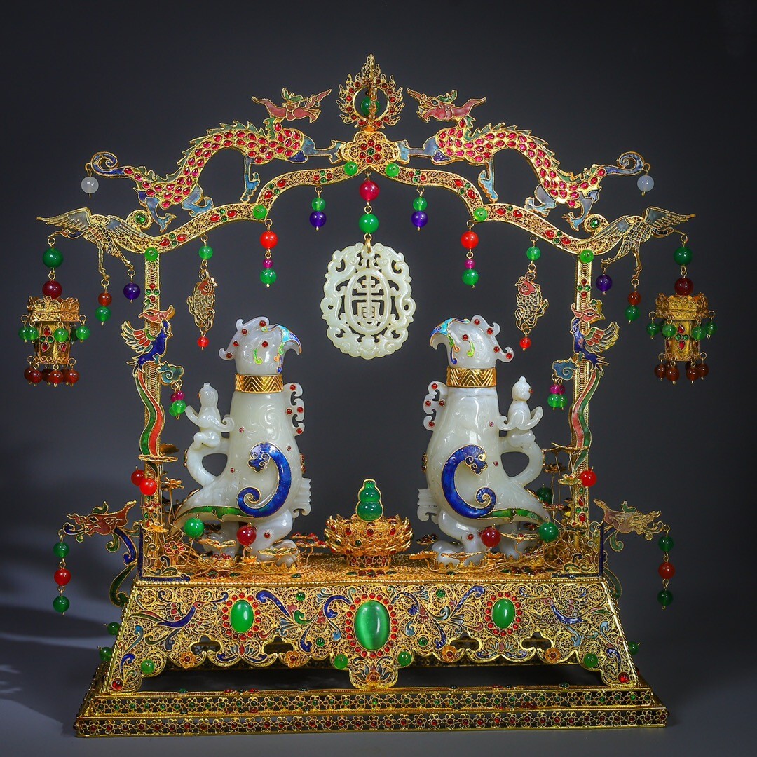 Chinese Old Pure Copper gild statue bronze gilt Hetian jade sculpture jqq Chinese Old Pure Copper gild statue bronze gilt Hetian jade sculpture jqq