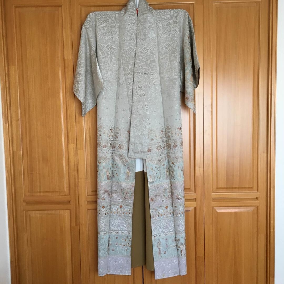 Kimono komon Arabic style Sagara embroidery pure silk unused From Japan JP Kimono komon Arabic style Sagara embroidery pure silk unused From Japan JP