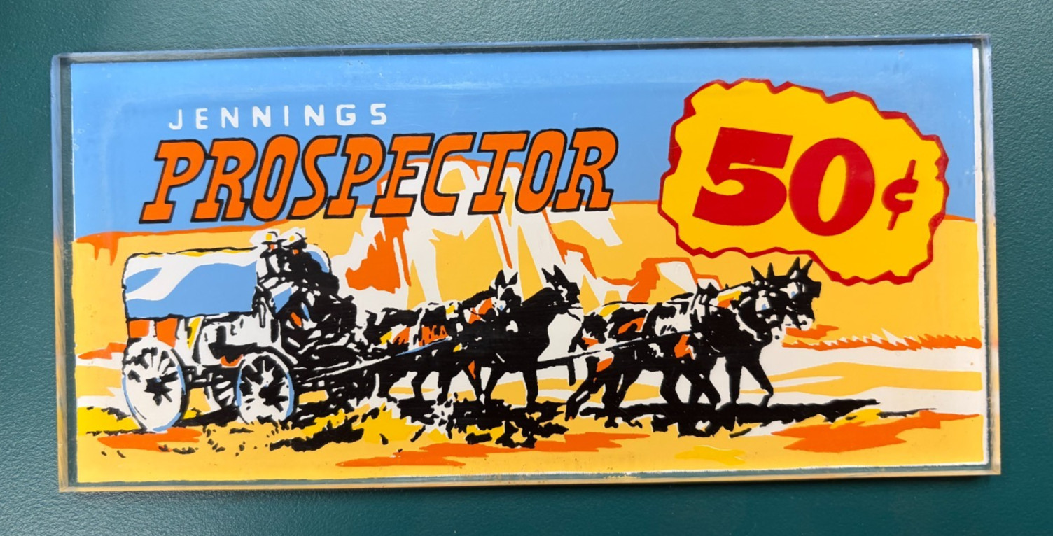 Antique Slot Machine Parts - Jennings 50 Cent PROSPECTOR Marquee Denominator Antique Slot Machine Parts - Jennings 50 Cent PROSPECTOR Marquee Denominator