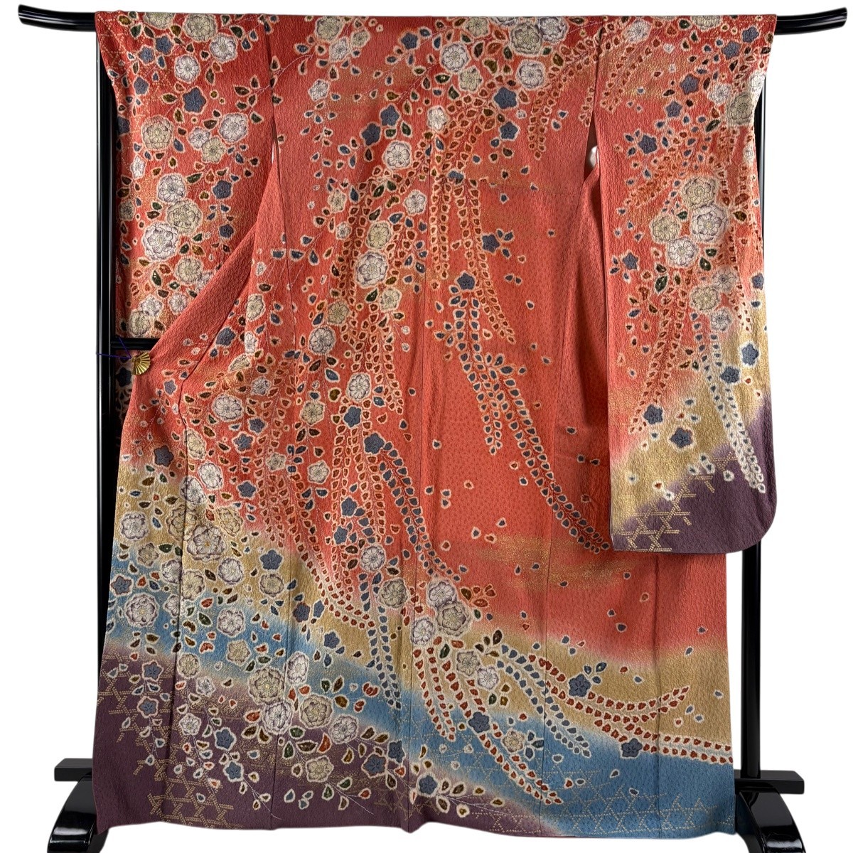 Long-sleeved kimono length 168.5cm sleeve length 68cm L sleeve flower pattern