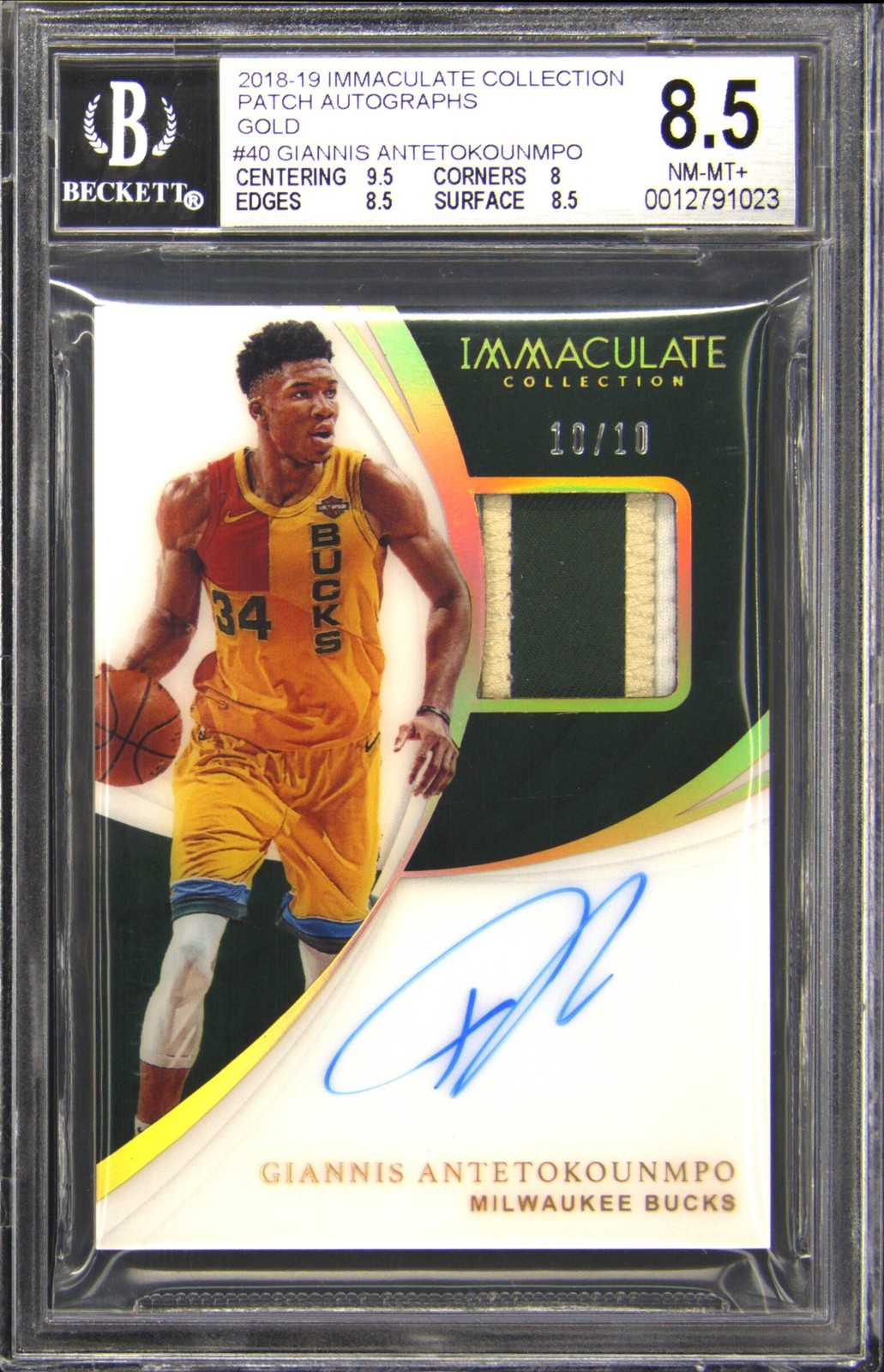 2018-19 IMMACULATE COLL PATCH AUTO GOLD GIANNIS ANTETOKOUNMPO BGS 8.5