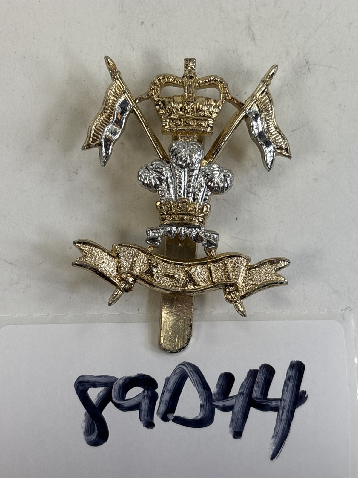 British 9th/12th Royal Lancers Prince of Wales Cap Badge Hat Slide Clip 89D44 British 9th/12th Royal Lancers Prince of Wales Cap Badge Hat Slide Clip 89D44