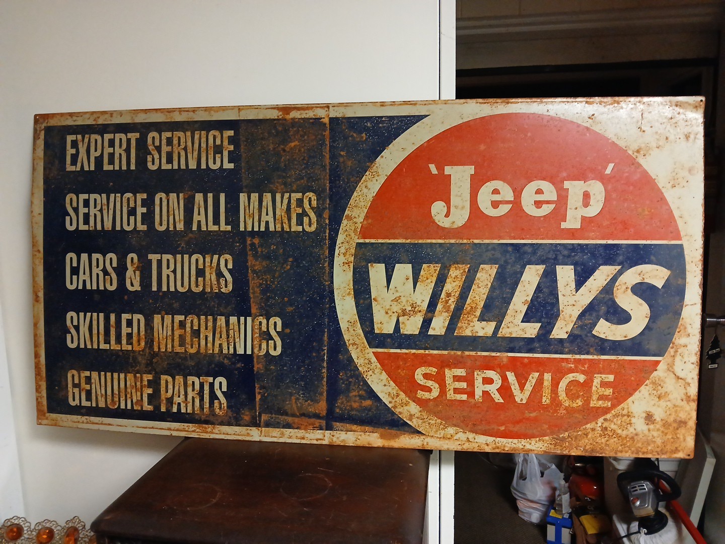 Vintage Large Willys Jeep Vehicles Army 4ft Heavy Metal Dealership Sign Rare