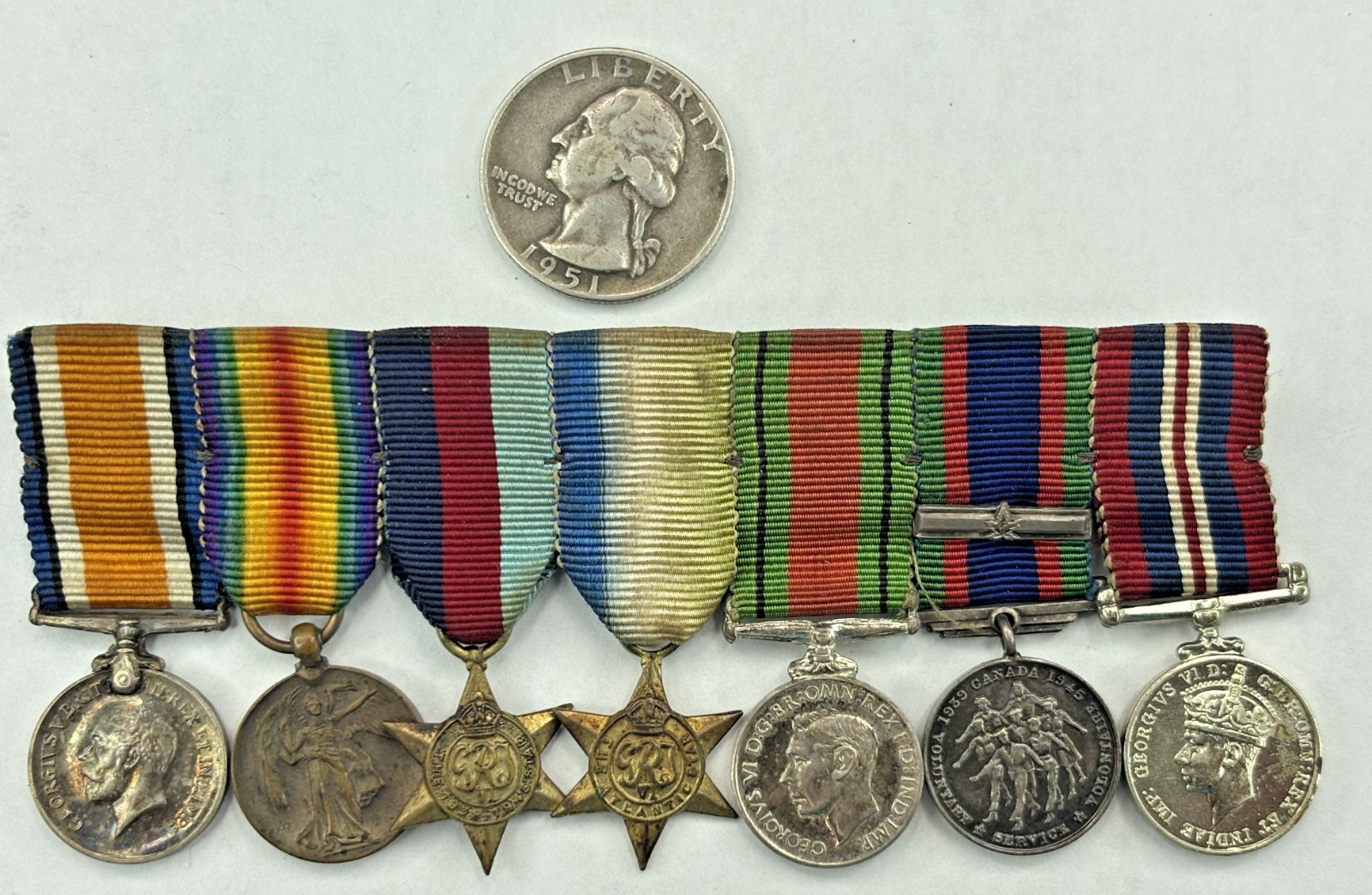 British World War 1 & 2 MINIATURE 7 Medal Set incl. Canada 1939-1945 Maple Leaf British World War 1 & 2 MINIATURE 7 Medal Set incl. Canada 1939-1945 Maple Leaf