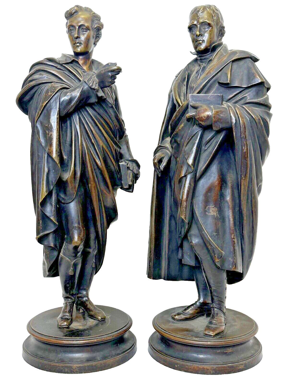 Pair Victorian Bronzes Novelist Poets Lord Byron & Sir Walter Scott Sculptures Pair Victorian Bronzes Novelist Poets Lord Byron & Sir Walter Scott Sculptures