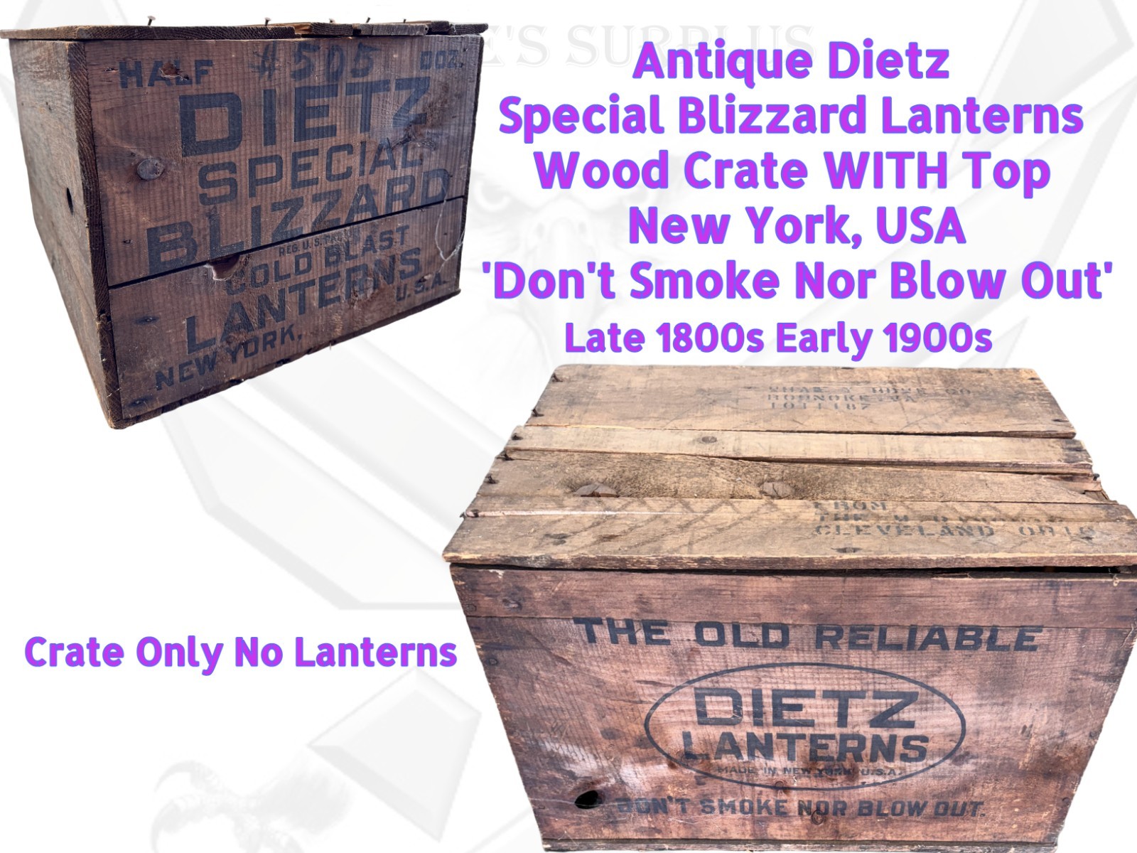 Antique Dietz Wood Crate w/Top New York Blizzard Lanterns 1800s-Early 1900s WH1 Antique Dietz Wood Crate w/Top New York Blizzard Lanterns 1800s-Early 1900s WH1