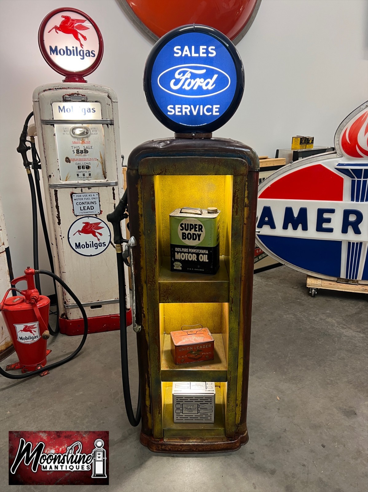 Rustoration 1940’s FORD Gilbarco Gas Pump w/ Shelves - Mancave Decor Rustoration 1940’s FORD Gilbarco Gas Pump w/ Shelves - Mancave Decor