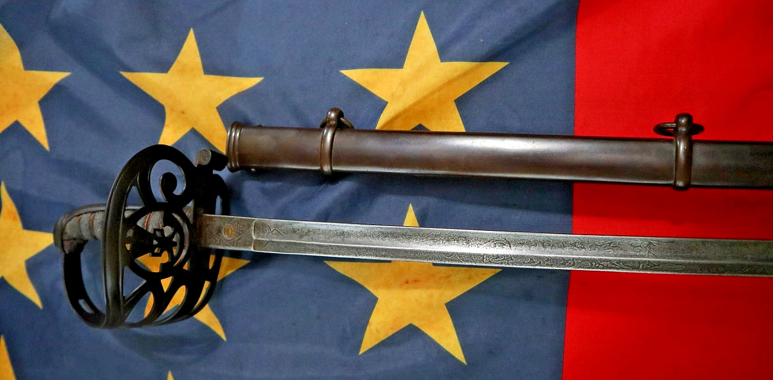 CIVIL WAR CONFEDERATE ENGLISH ISAAC CAMPBELL STAFF SWORD W 11 STAR EAGLE & CSA CIVIL WAR CONFEDERATE ENGLISH ISAAC CAMPBELL STAFF SWORD W 11 STAR EAGLE & CSA