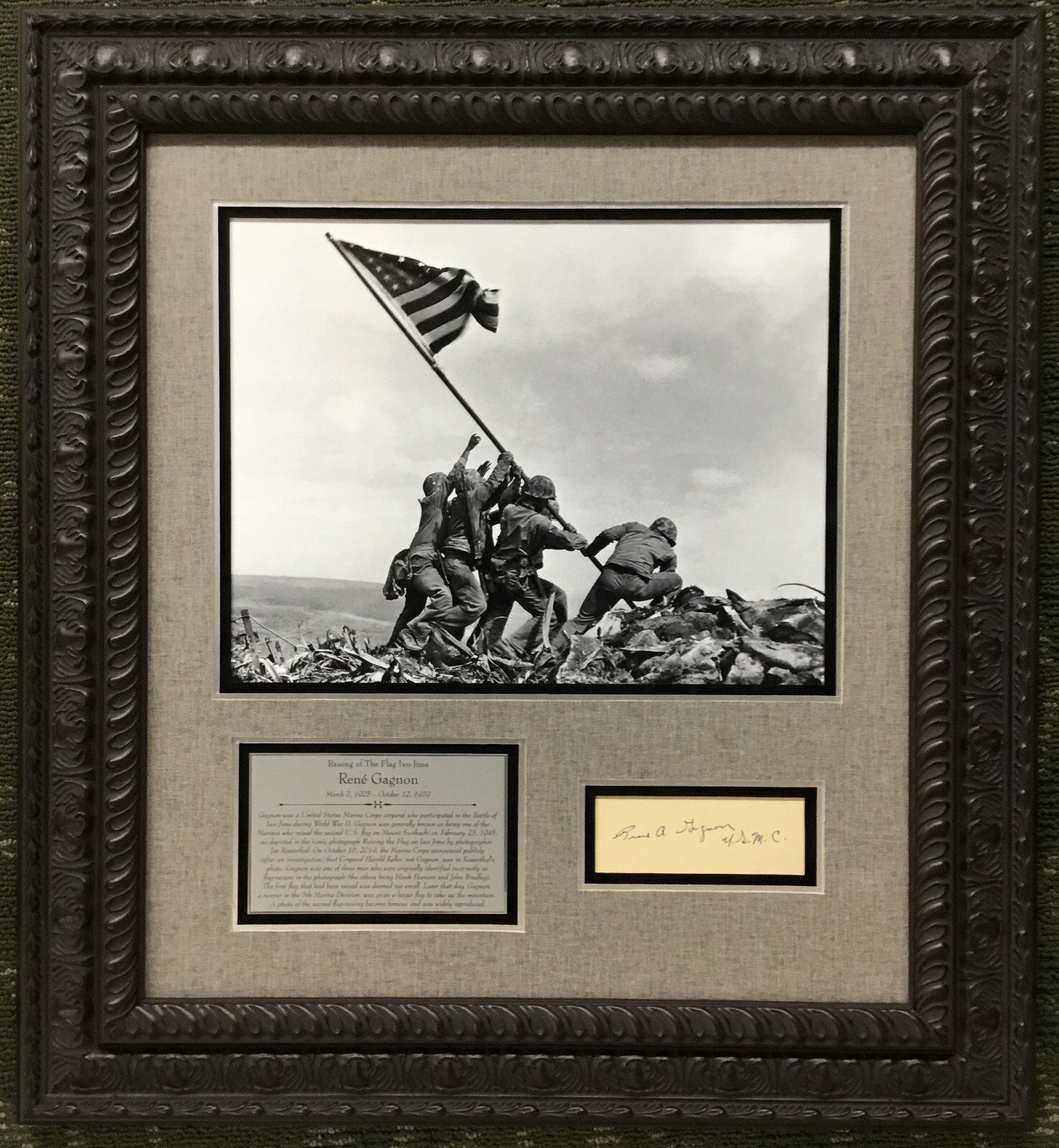 RARE-Rene Gagnon (Iwo Jima Flag Raiser) signed custom framed display-PSA RARE-Rene Gagnon (Iwo Jima Flag Raiser) signed custom framed display-PSA