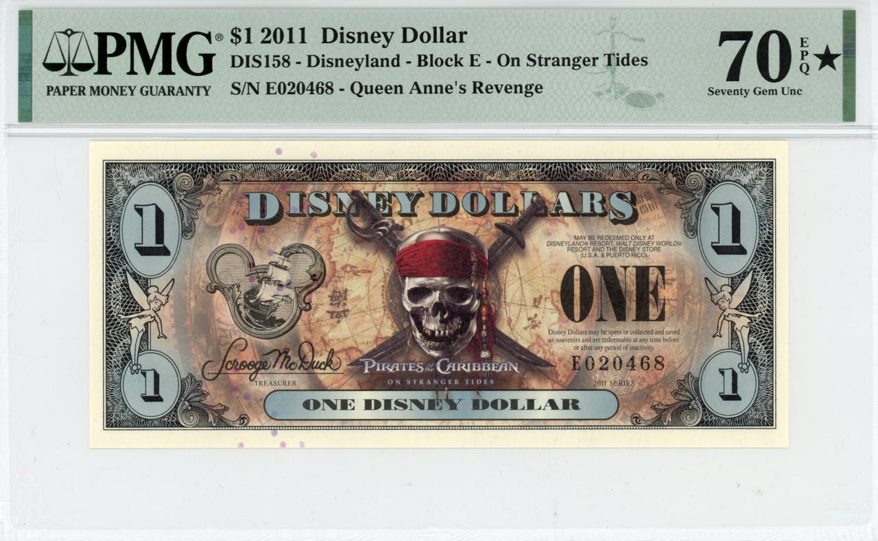 2011 $1 Disney Dollar On Stranger Tides PMG 70 ✮ EPQ TOP POP (DIS158) 2011 $1 Disney Dollar On Stranger Tides PMG 70 ✮ EPQ TOP POP (DIS158)