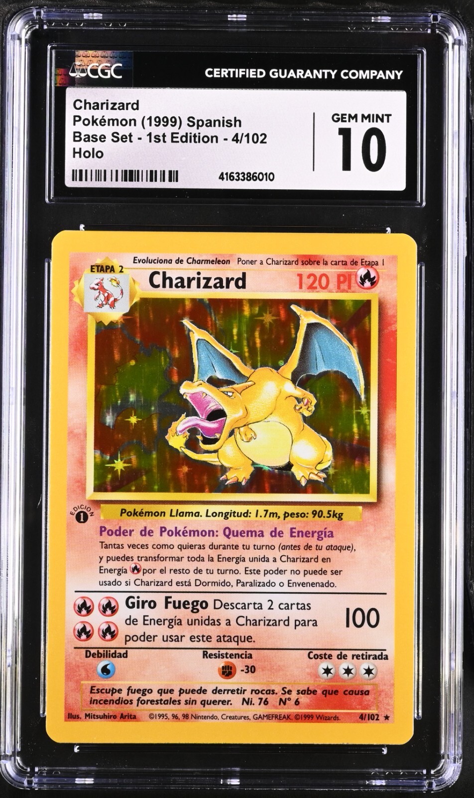 Pokemon Charizard Base Set 1st Edition SPANISH 4/102 CGC 10 GEM MINT RARE Pokemon Charizard Base Set 1st Edition SPANISH 4/102 CGC 10 GEM MINT RARE