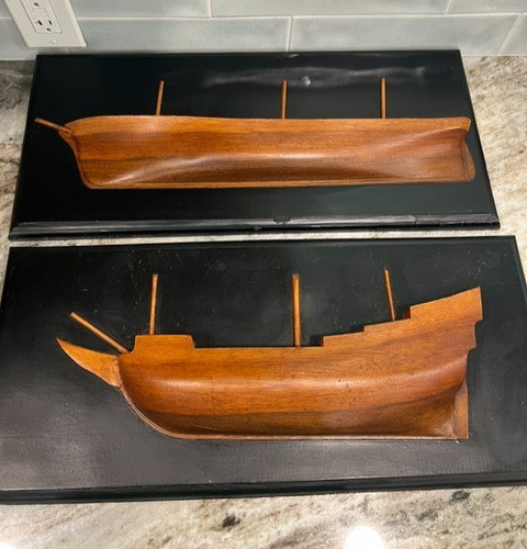 Vintage Half Hull Mounted Ship Wooden Hand Carved Maritime Nautical Set Of 2 Vintage Half Hull Mounted Ship Wooden Hand Carved Maritime Nautical Set Of 2