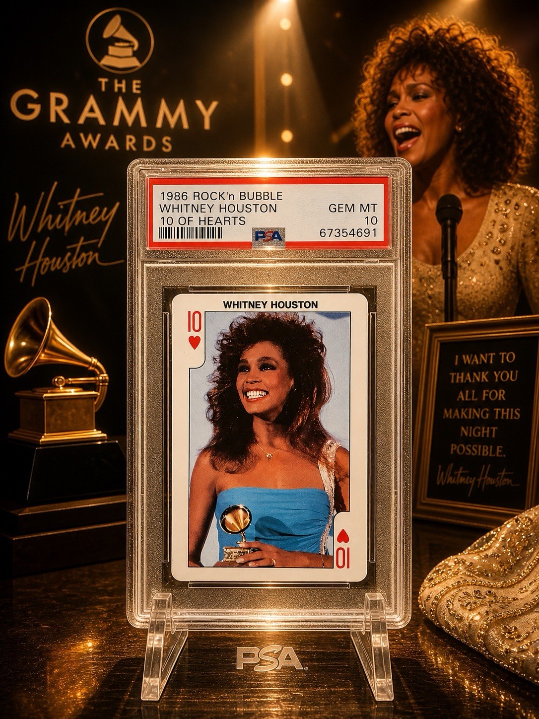 Whitney Houston 1986 Rock’N Bubble Card 10 of Hearts Gem Mint PSA 10 Whitney Houston 1986 Rock’N Bubble Card 10 of Hearts Gem Mint PSA 10