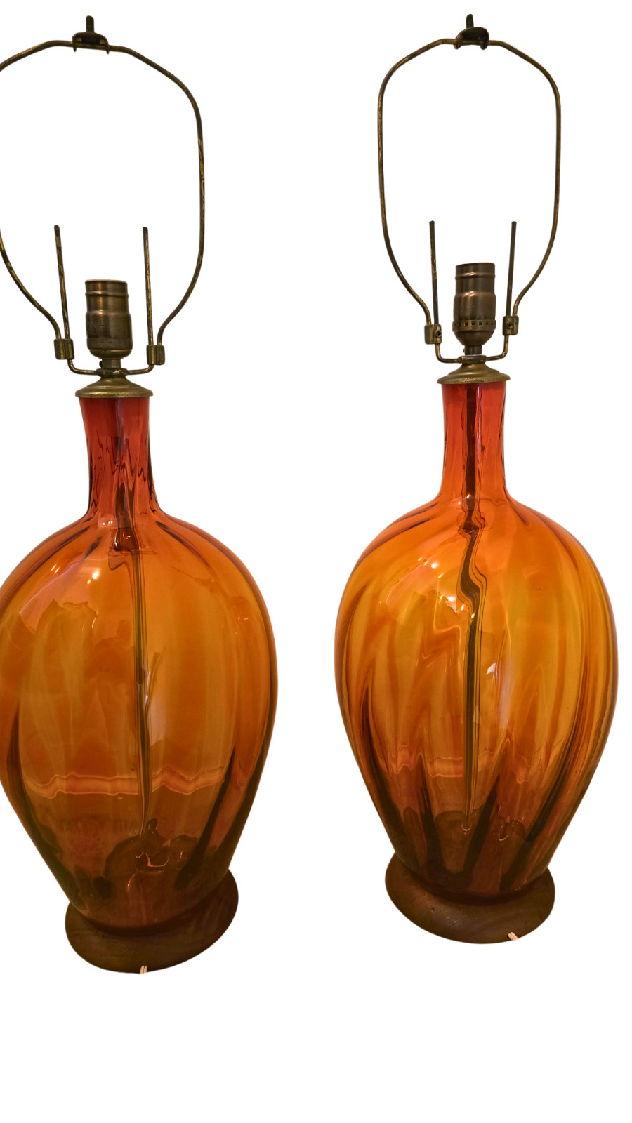 Pair of Large Vintage Amber Blenko Glass Table Lamps #6951 by Joel Philip Myers Pair of Large Vintage Amber Blenko Glass Table Lamps #6951 by Joel Philip Myers