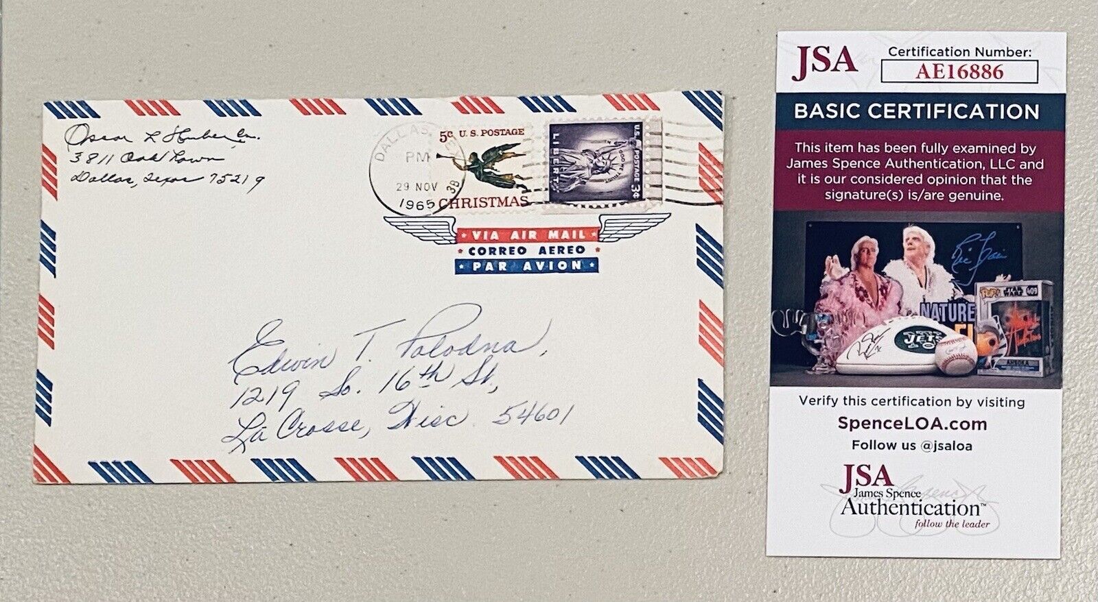Father Oscar L Huber Signed Envelope JSA Gave John F Kennedy Last Rites