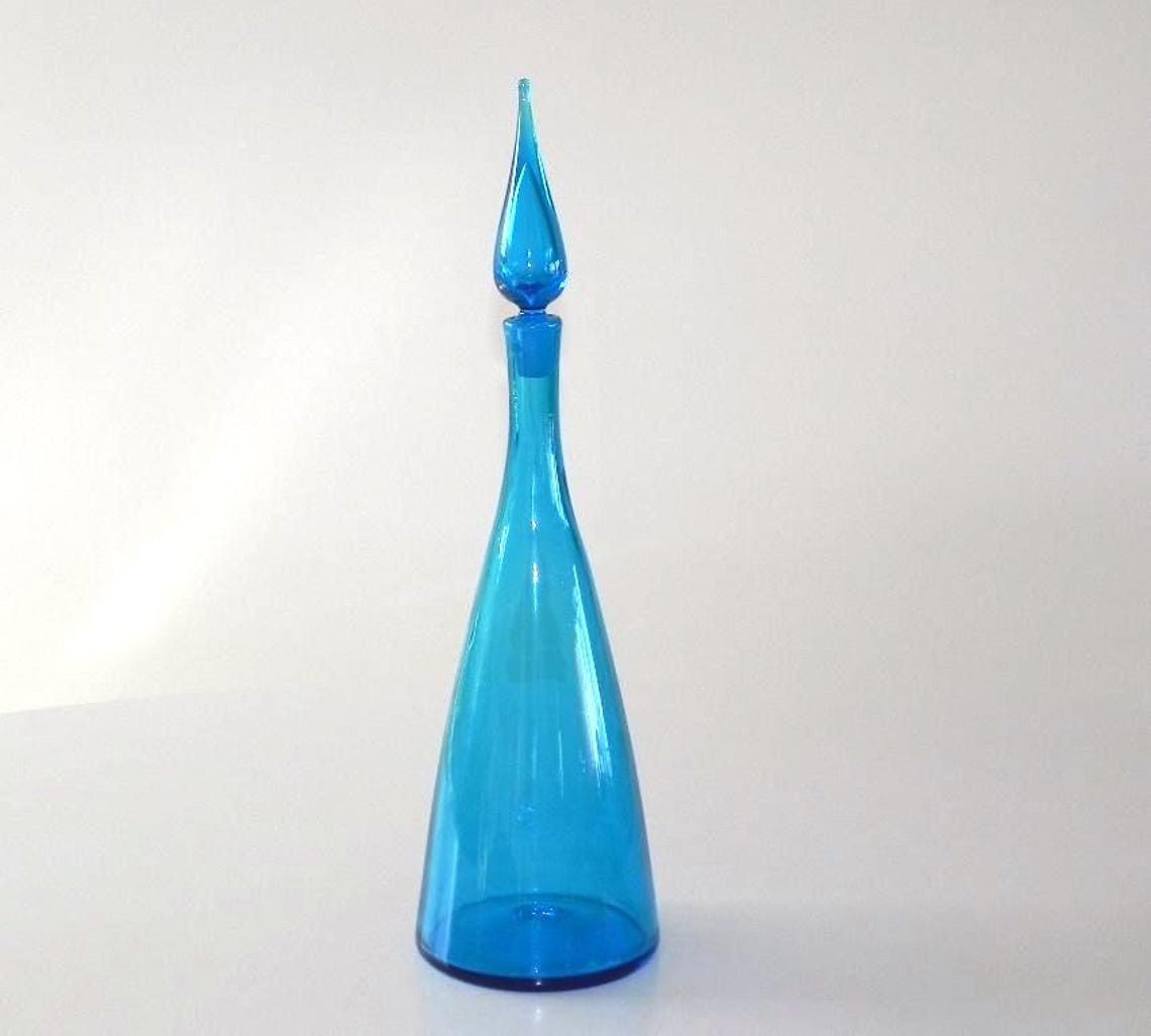 BLENKO Glass Decanter with Stopper Winslow Anderson Turquoise 22 in. model 920 L