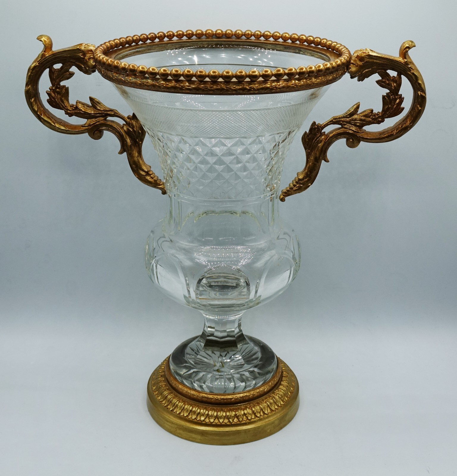 19th Century French Baccarat Cut Crystal & Ormolu Bronze Urn Handled Vase 19th Century French Baccarat Cut Crystal & Ormolu Bronze Urn Handled Vase
