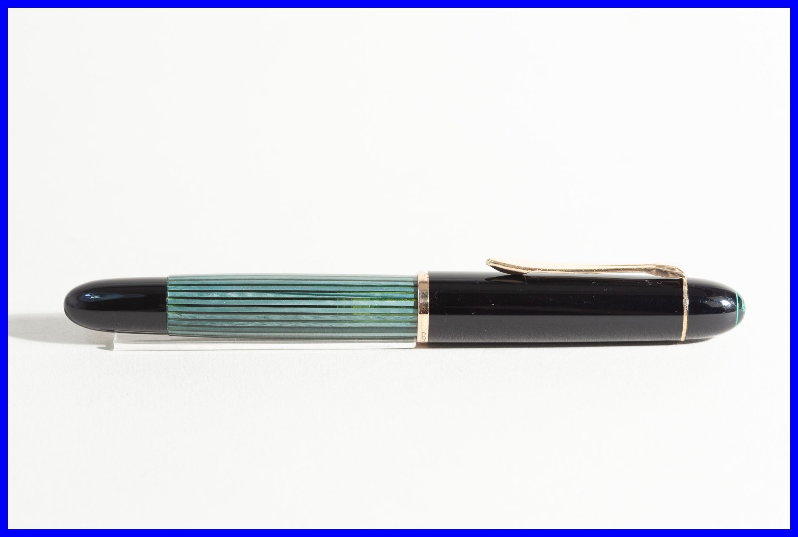 1964s Pelikan 140 Piston Fountain Pen Green Striped & Black w/ KM 14K Gold Nib