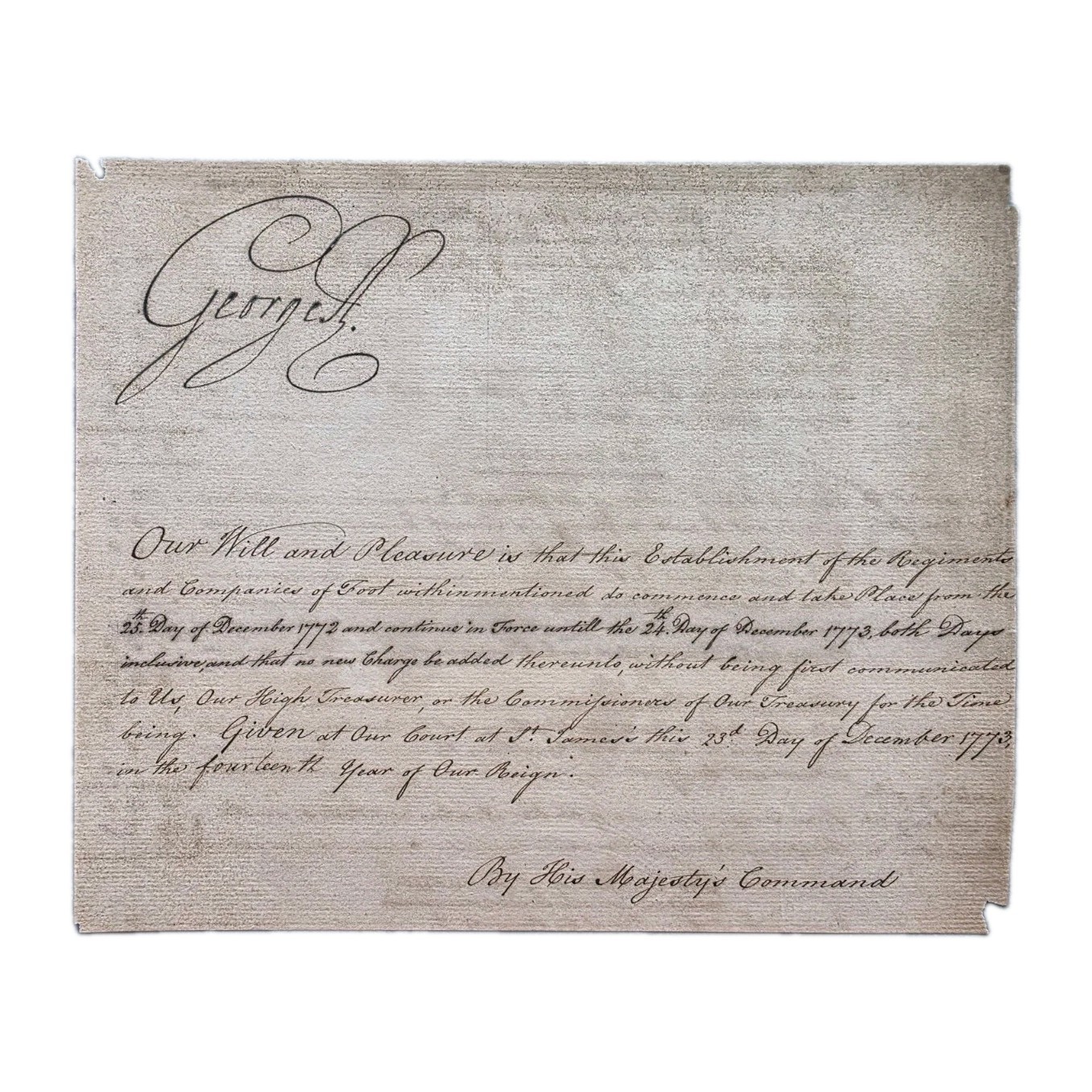 George III Royal Sign Manual Military Establishment American Revolutionary War