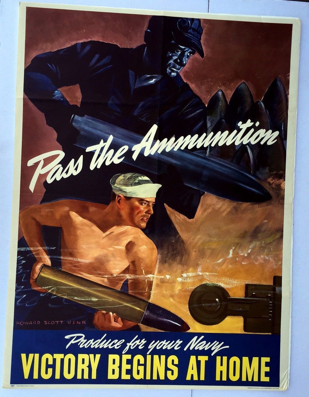 Authentic WWII 1940s Pass The Ammunition Victory Begins at Home Navy Authentic WWII 1940s Pass The Ammunition Victory Begins at Home Navy